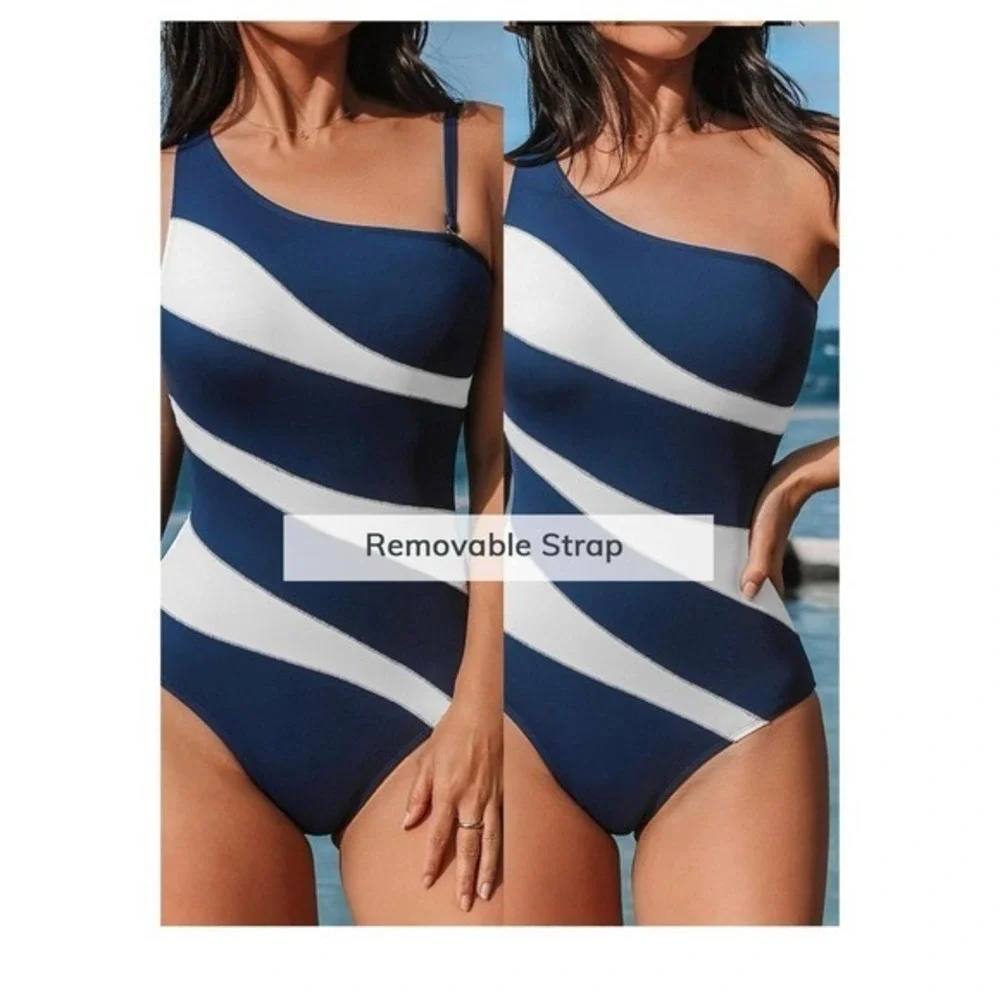 CUPSHE Women's One Piece Swimsuit Asymmetrical Neck Bathing Suit Removable Strap